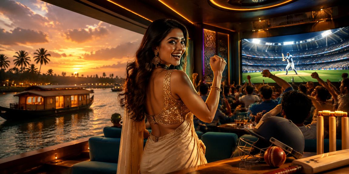 Indian player enjoying mobile betting by the Kerala backwaters
