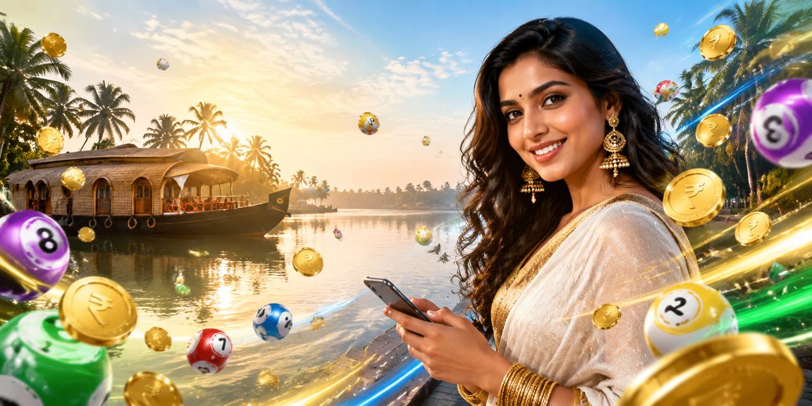 Kerala backwaters with lottery themed rupee notes